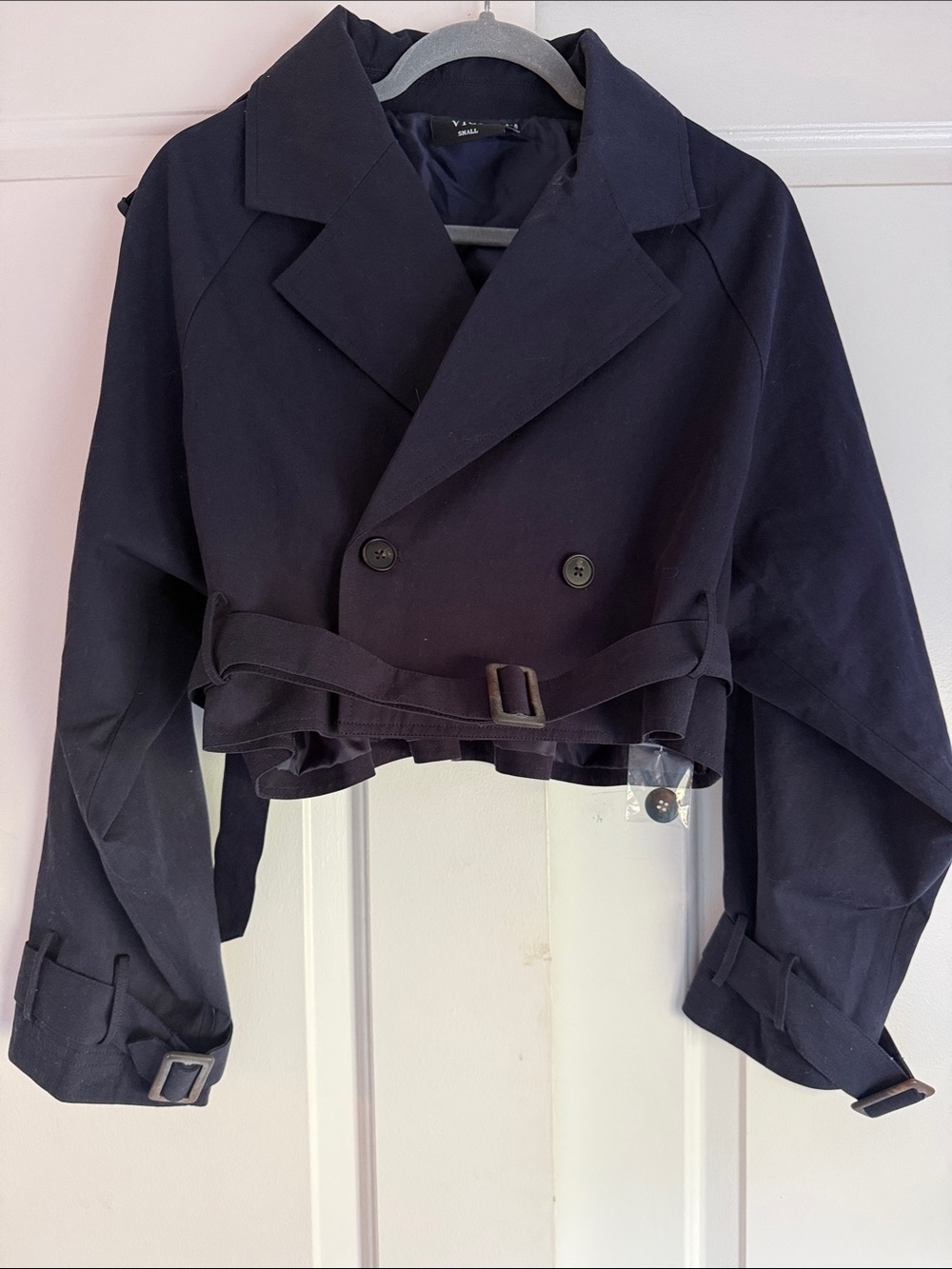 🔥 TRENDING!! Vici Cropped Double-Breasted Navy Trench Coat